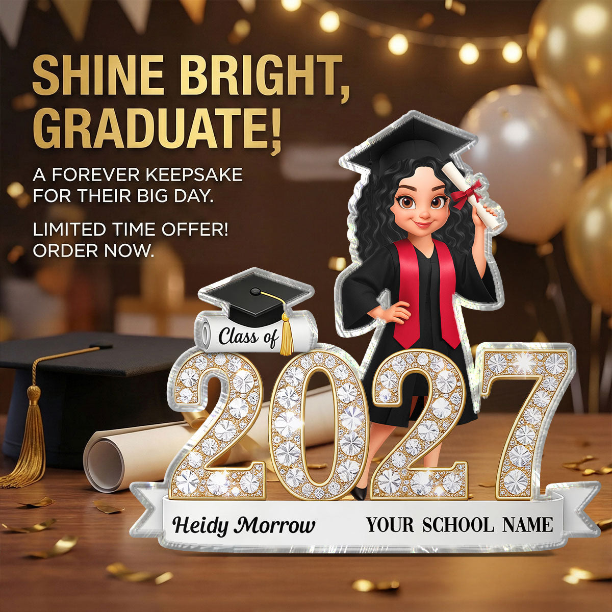 Shining Effect Class Of Graduation Senior - Personalized Acrylic Block Plaque - Gift For Graduation Day, Graduation Gift, Keepsake