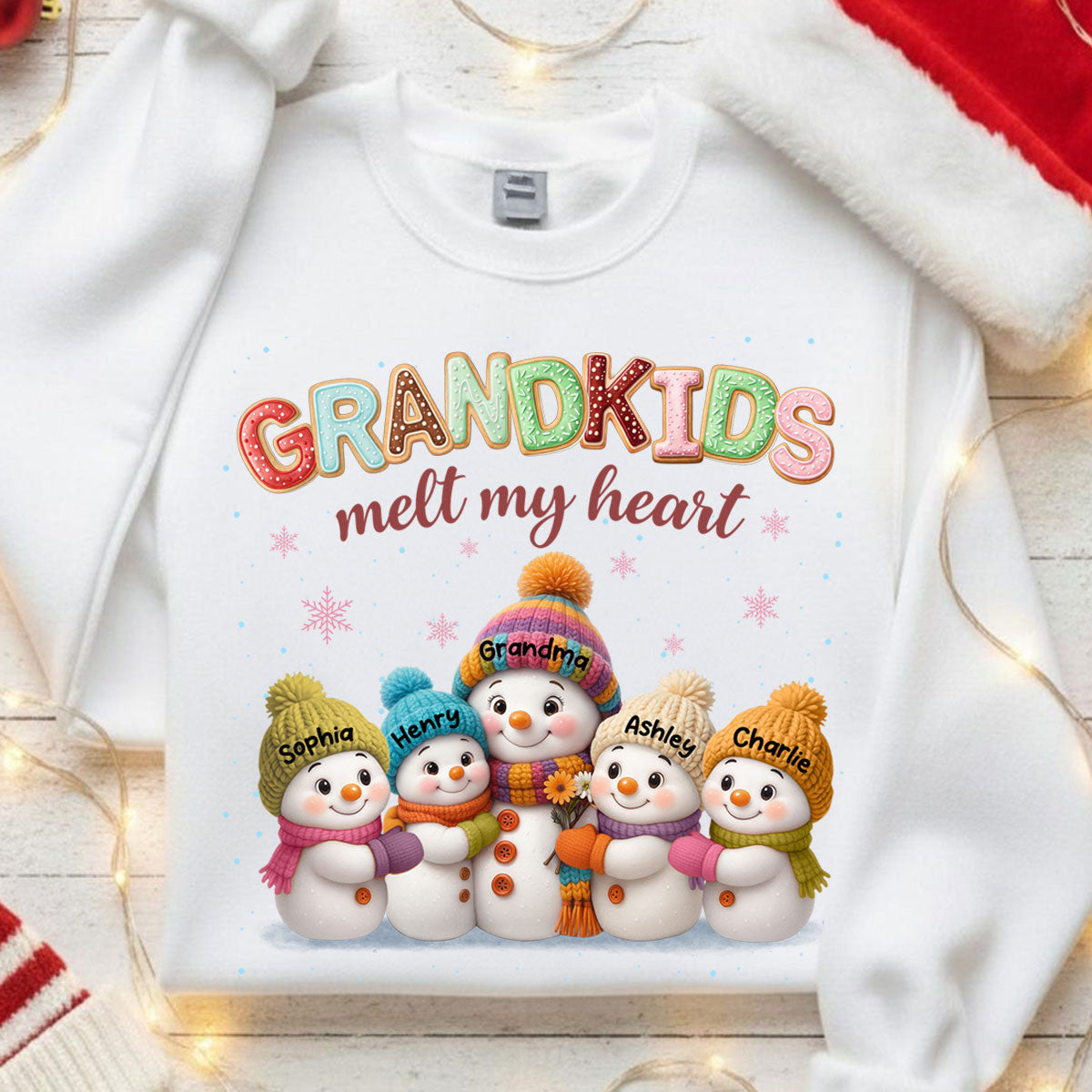 Heartwarming Christmas Snowman Grandma Grandkids Melt My Heart - Personalized Sweatshirt