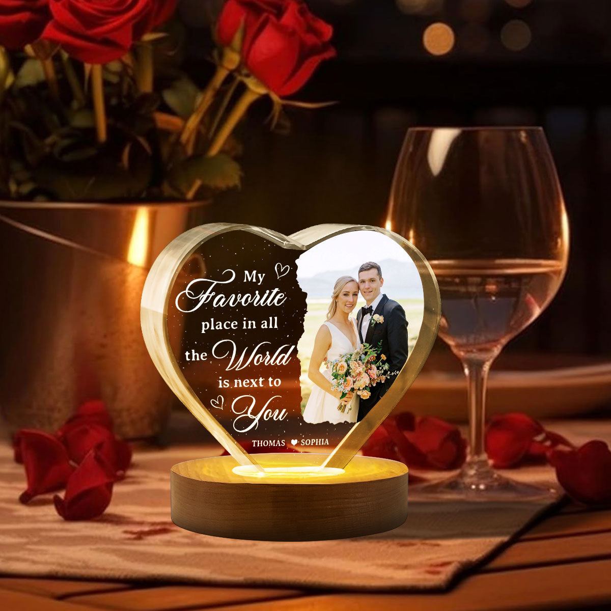 My Favorite Place Is Next To You Upload Photo Premium Crystal Heart LED, Personalized Couple Home Bedroom Decoration, Perfect Valentine's Gift For Her, For Wife, For Girlfriend, Free Delivery Included