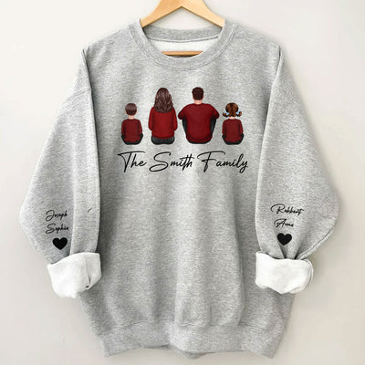 Family Sitting Back View Christmas Personalized Sleeve Printed Sweatshirt