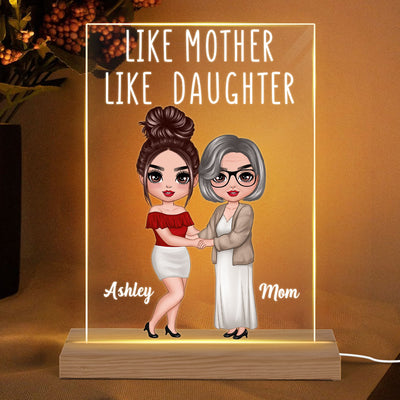 Doll Mother Daughters Hugging Like Mother Like Daughter Personalized Rectangle Acrylic Plaque LED Night Light