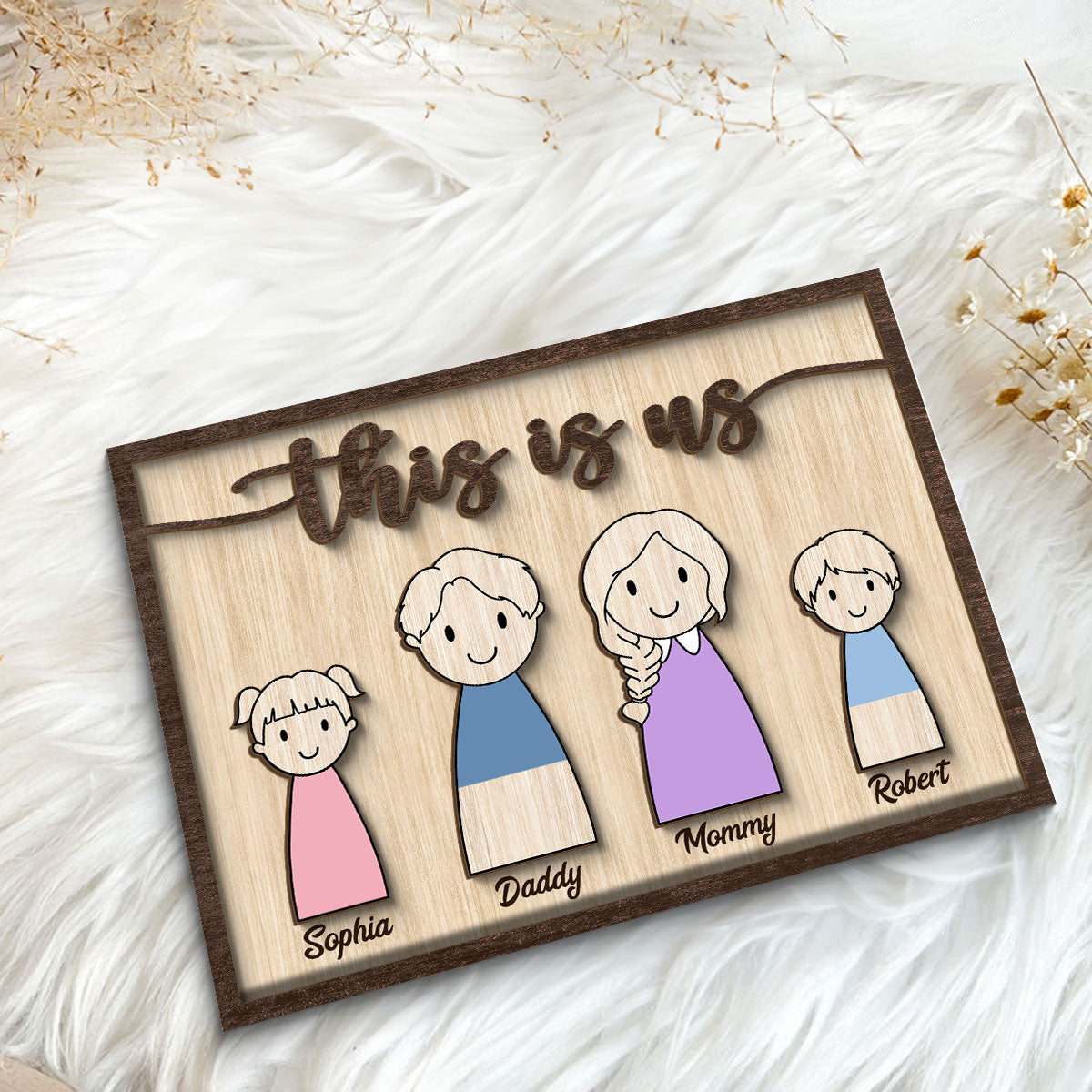 Simple Cartoon Family This Is Us Home Decor Personalized 2-Layer Wooden Plaque