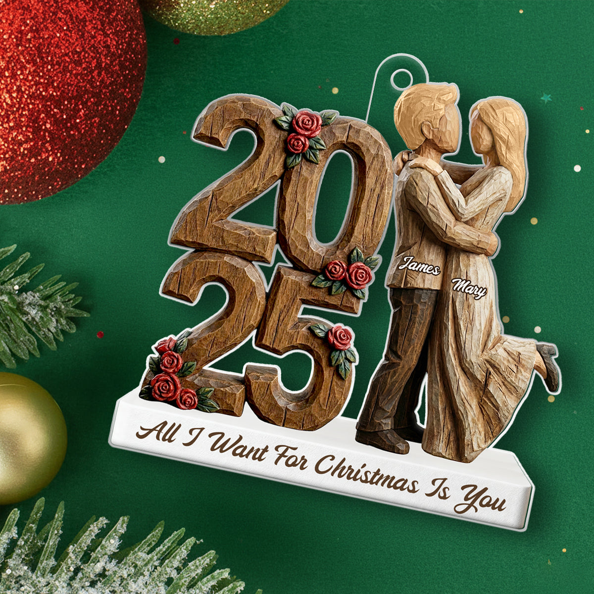 I Want To Grow Old With You Faux Wood - Personalized Acrylic Ornament - Heartwarming Christmas Gift For Him, For Her, For Couple