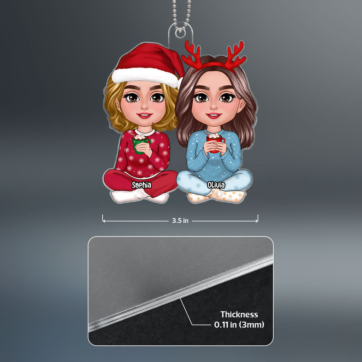 Christmas Doll Besties Sisters Sitting Together Personalized Acrylic Ornament