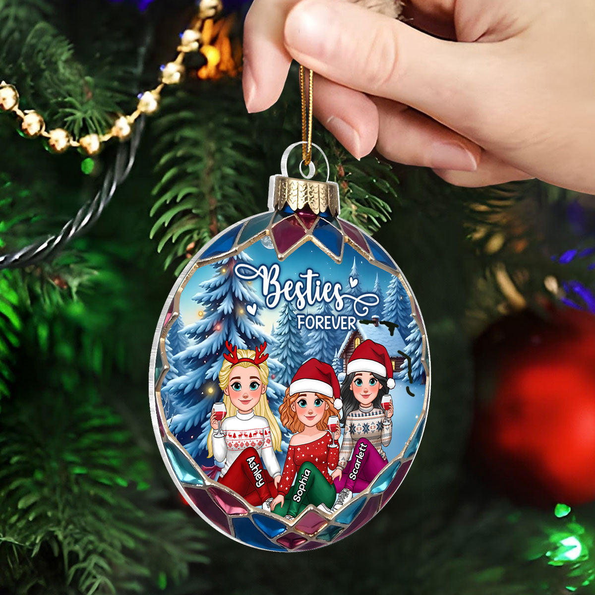 Animated Besties Beautiful Christmas Personalized Acrylic Ornament, Gift For Family