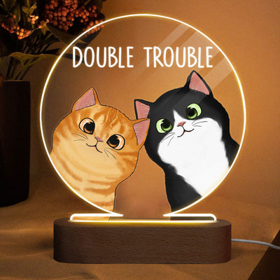 Peeking Cats Double Trouble Personalized Circle Acrylic Plaque LED Lamp Night Light