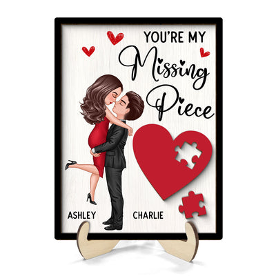 Couple Missing Piece Red Heart Valentine‘s Day Gift Personalized 2-layer Rectangle Wooden Plaque
