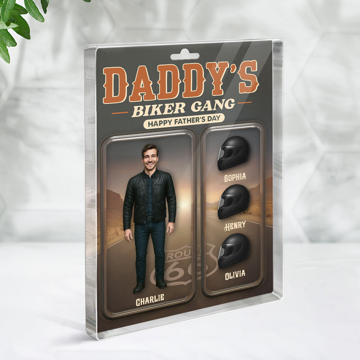 Daddy's Grandpa's Biker Gang Custom Figure 3D Effect Personalized Rectangle Flat Acrylic Block Plaque