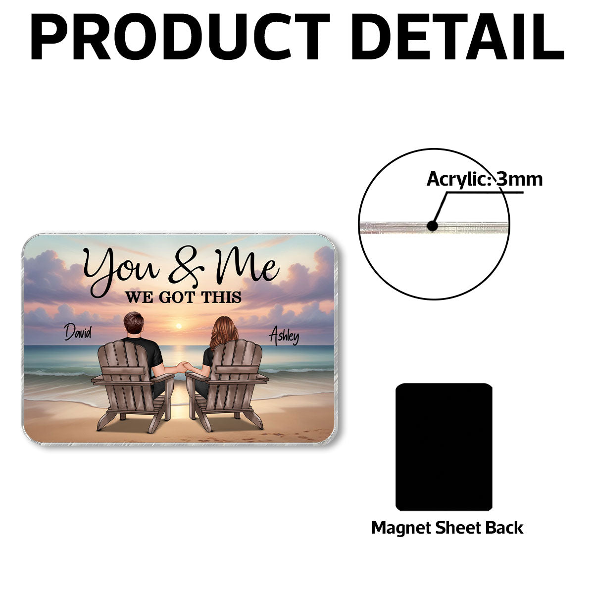 Couple Sitting Beach Landscape Personalized Acrylic Fridge Magnet, Heartfelt Gift For Couple, For Him, For Her, Boyfriend, Girlfriend, Husband, Wife