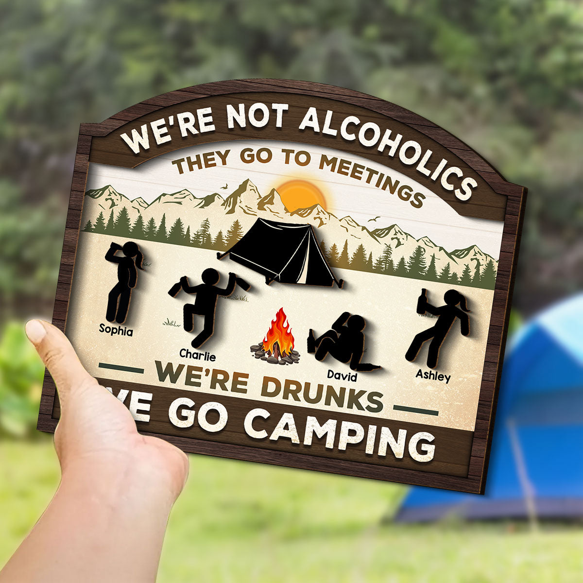 Alcoholics Go To Meetings Camping Personalized 2-Layer Wood Sign