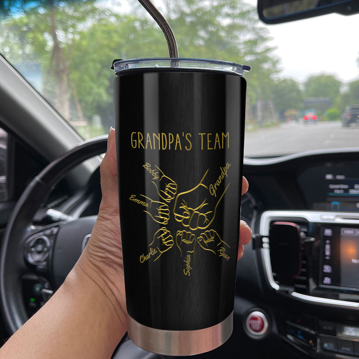 Best Dad Papa Grandpa Fist Bump Outline Metal Personalized Tumbler