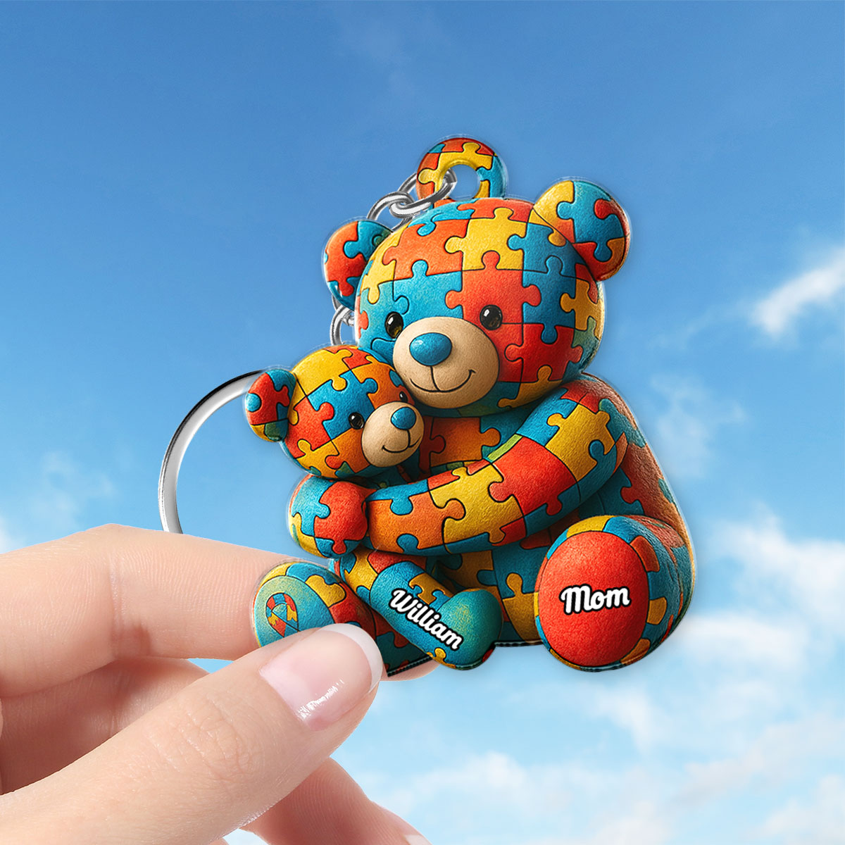 Autism Bear Mom & Kid Autism Awareness Personalized Acrylic Keychain