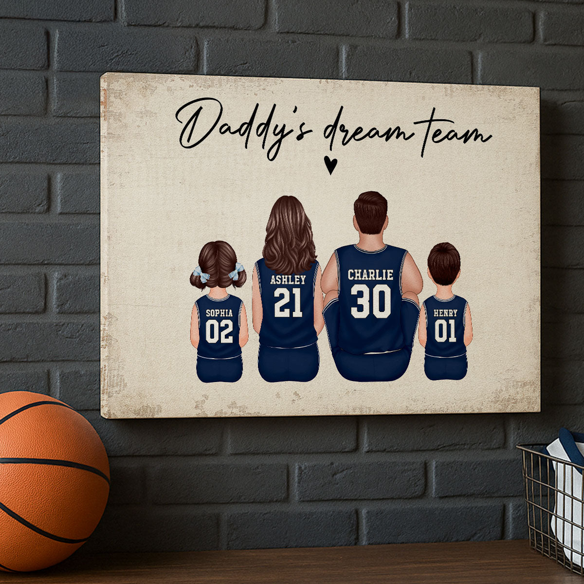Basketball Team Personalized Family Canvas, Unique Father's Day Gift for Dad, Gift for Husband
