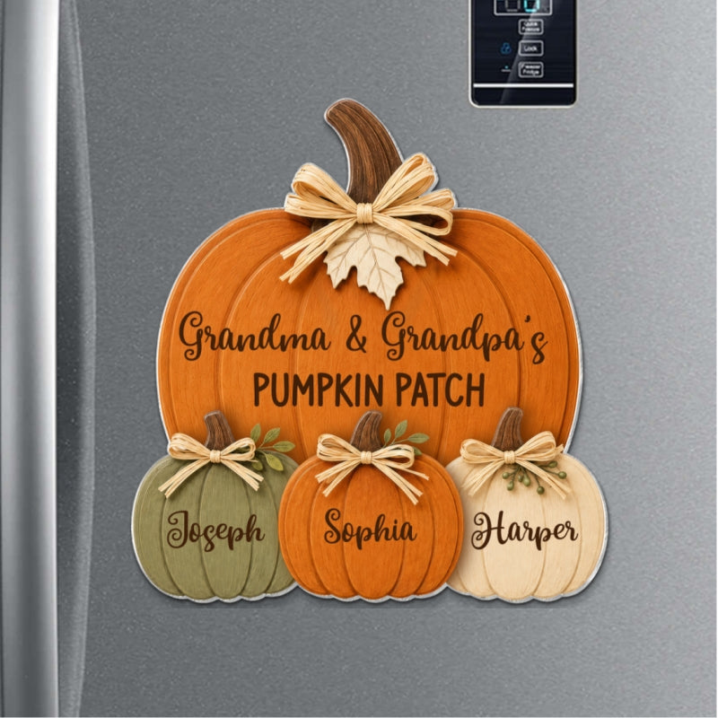 Grandma Grandpa's Pumpkin Patch 2D Flat - Personalized Acrylic Fridge Magnet - Fall Season Decor For Grandparents