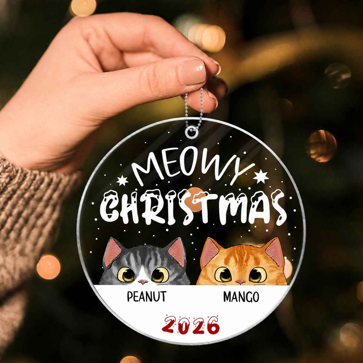 Cat Meowy Christmas Personalized Acrylic Ornament, Custom Cat Breed Ornament, Cat Lover Gift