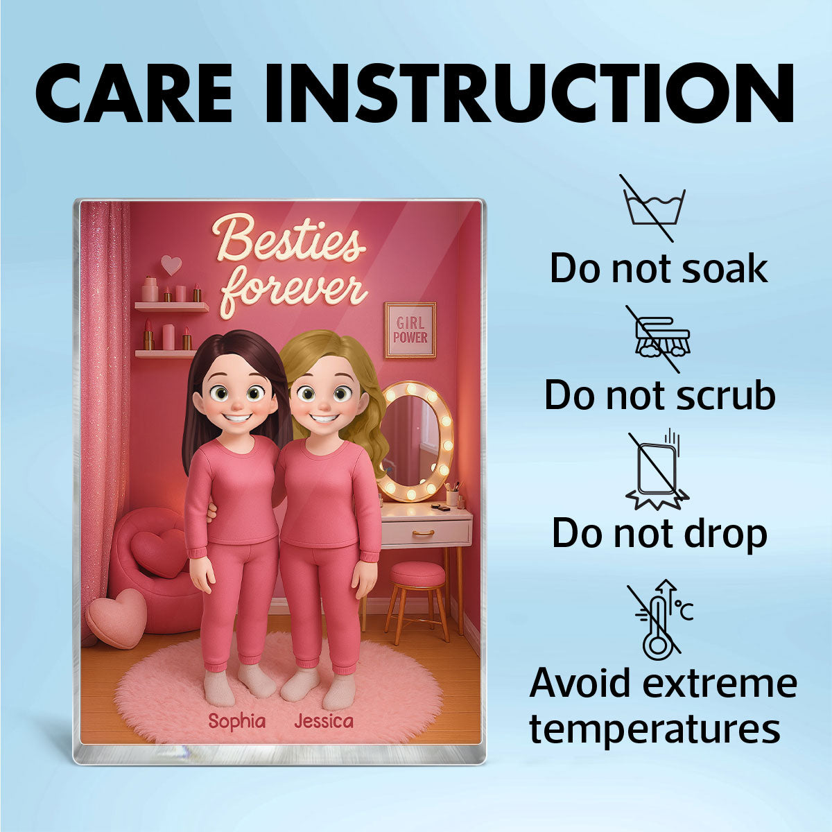 3D Effect Besties Pink Tone Dream Dollhouse Personalized Flat Rectangle Acrylic Block Plaque