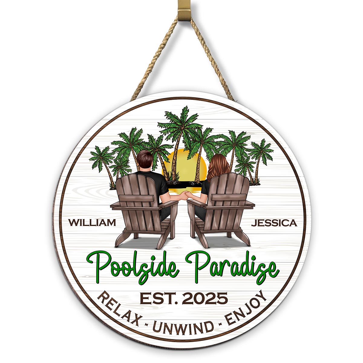 Summer Couple Retro Vintage Poolside Paradise Personalized Wood Sign