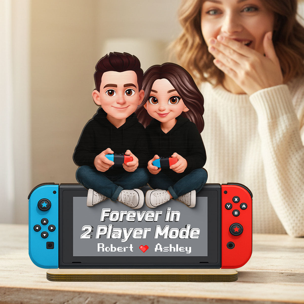 Forever In 2 Player Mode Gaming Couple - Personalized 2-Layered Wooden Plaque - Heartfelt Anniversary Gift For Gamers, For Him, For Her