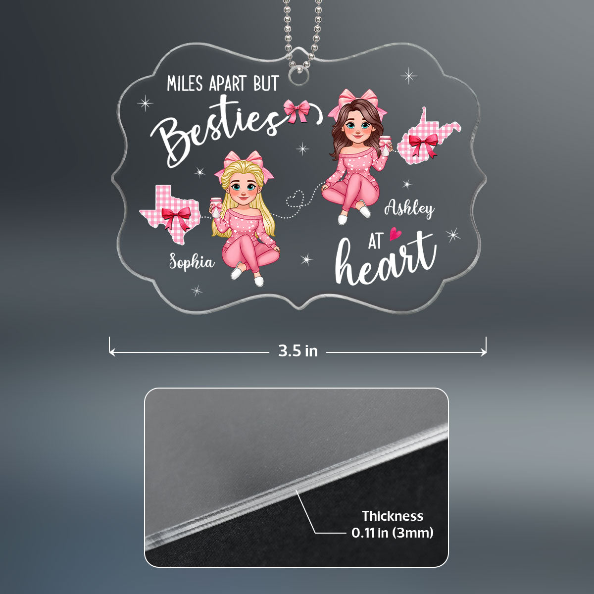 Long Distance Besties Coquette Christmas Personalized Acrylic Ornament