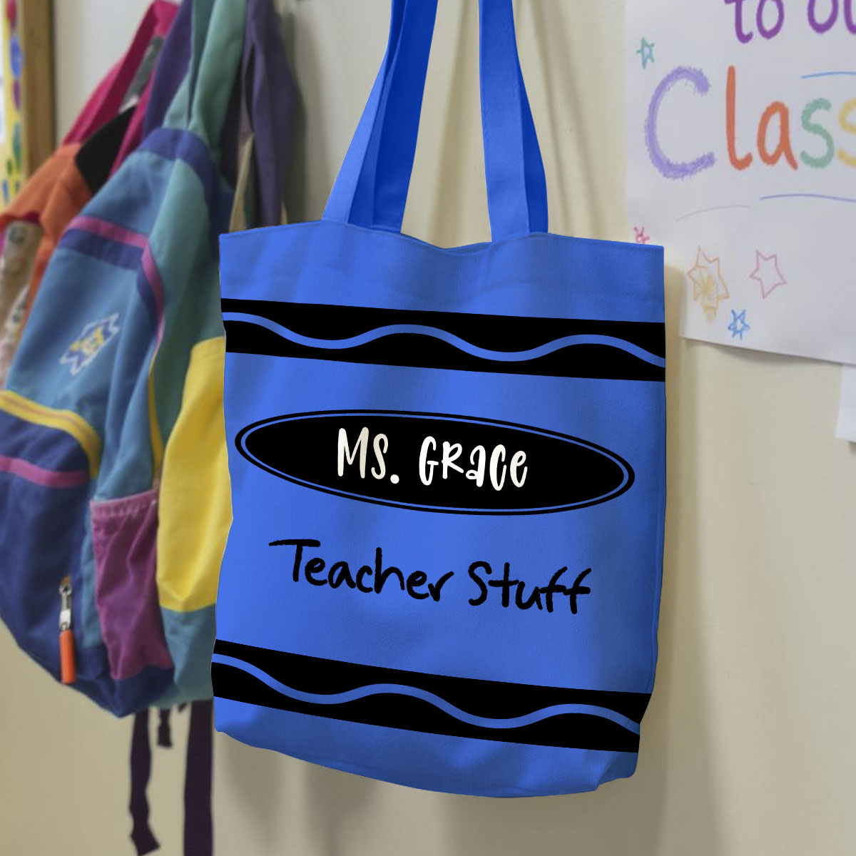 Teacher Crayon Personalized Tote Bag, Back To School Gift For Teacher