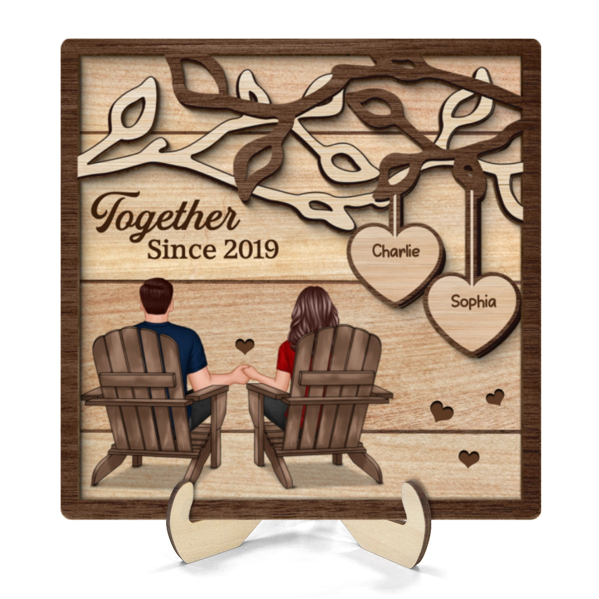 Couple Back View Sitting Under Tree  Personalized 2-Layer Wooden Plaque, Valentine‘s Day Gift For Him, For Her