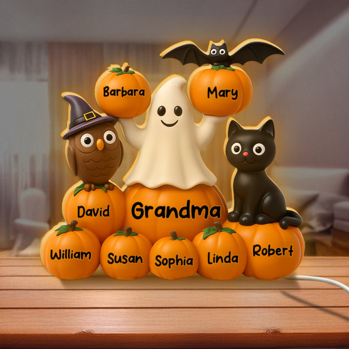 3D Effect Halloween Grandma Pumpkins Kids Names Personalized LED Light Box