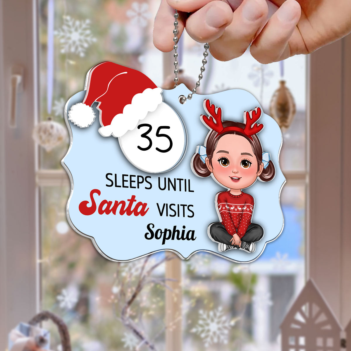 Cute Kid Countdown Sleeps Until Santa Visits Christmas Personalized 2-Layer Acrylic Ornament