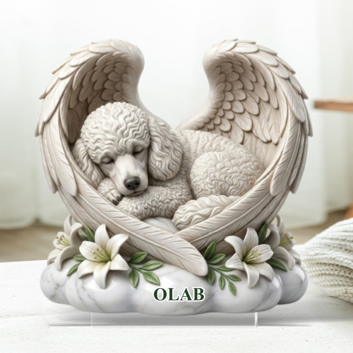 Custom Dog Angel Wings Statue - Personalized Acrylic Block Plaque - Heartfelt Pet Memorial Gift
