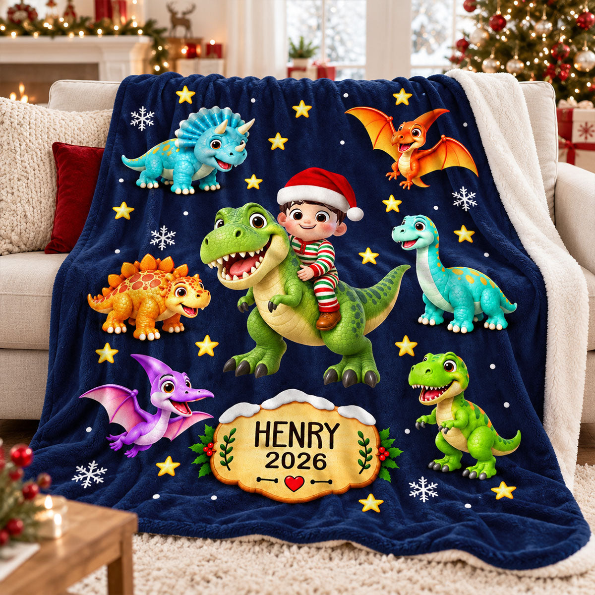 Trending Dinosaur for Boys and Girls - Personalized Fleece Blanket - Christmas Gift For Kids Grandkids