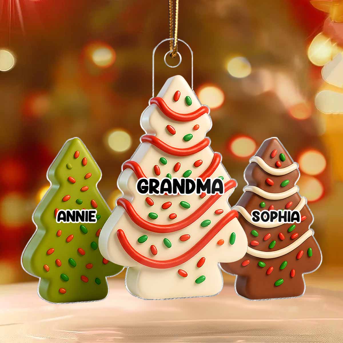 3D Effect Christmas Tree Cakes Grandma Grandkids - Personalized Acrylic Ornament
