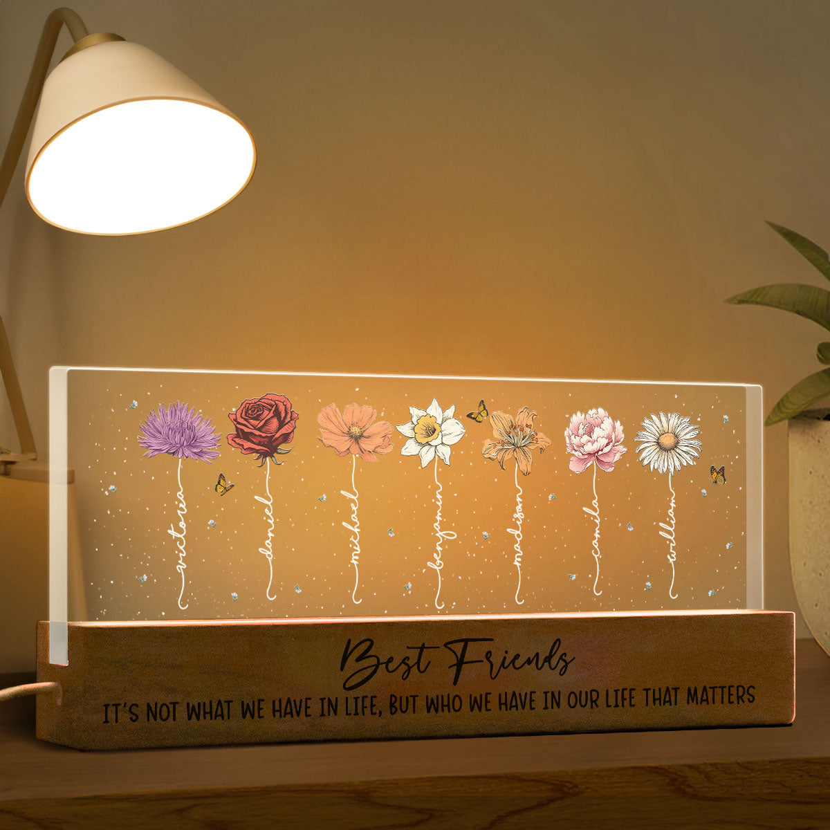 Best Friends It's Who We Have In Life That Matters  Birthmonth Flower Personalized LED Night Light, Best Friend Christmas Gifts