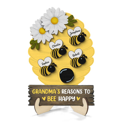 Grandma Mom Reason To Bee Happy Honey Bees Personalized 2-layer Wooden Plaque