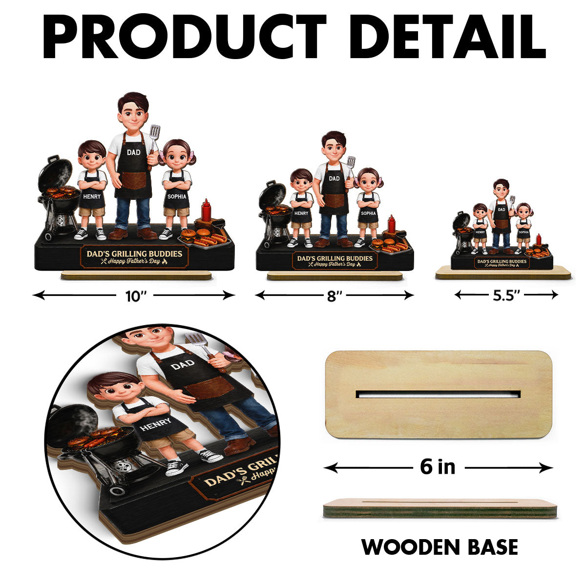 BBQ Dad's Grilling Buddies The Grill Master - Personalized 2-Layered Wooden Plaque - Father's Day Gift For Dad, Husband