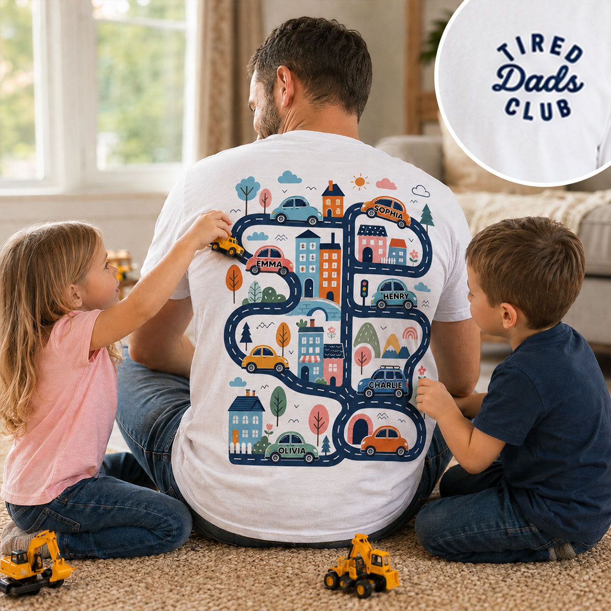 Tired Dads Club, Play Cars On Dads Back - Personalized Shirt - Funny Father Day Gift For Dad, Husband
