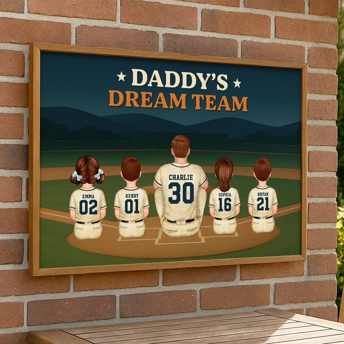 Retro Night Baseball Daddy's Dream Team Personalized Poster, Gift For Dad