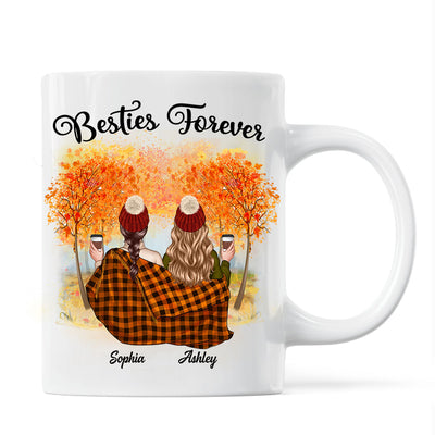 Fall Season Best Friends Sisters With Blanket In Forest Personalized Mug