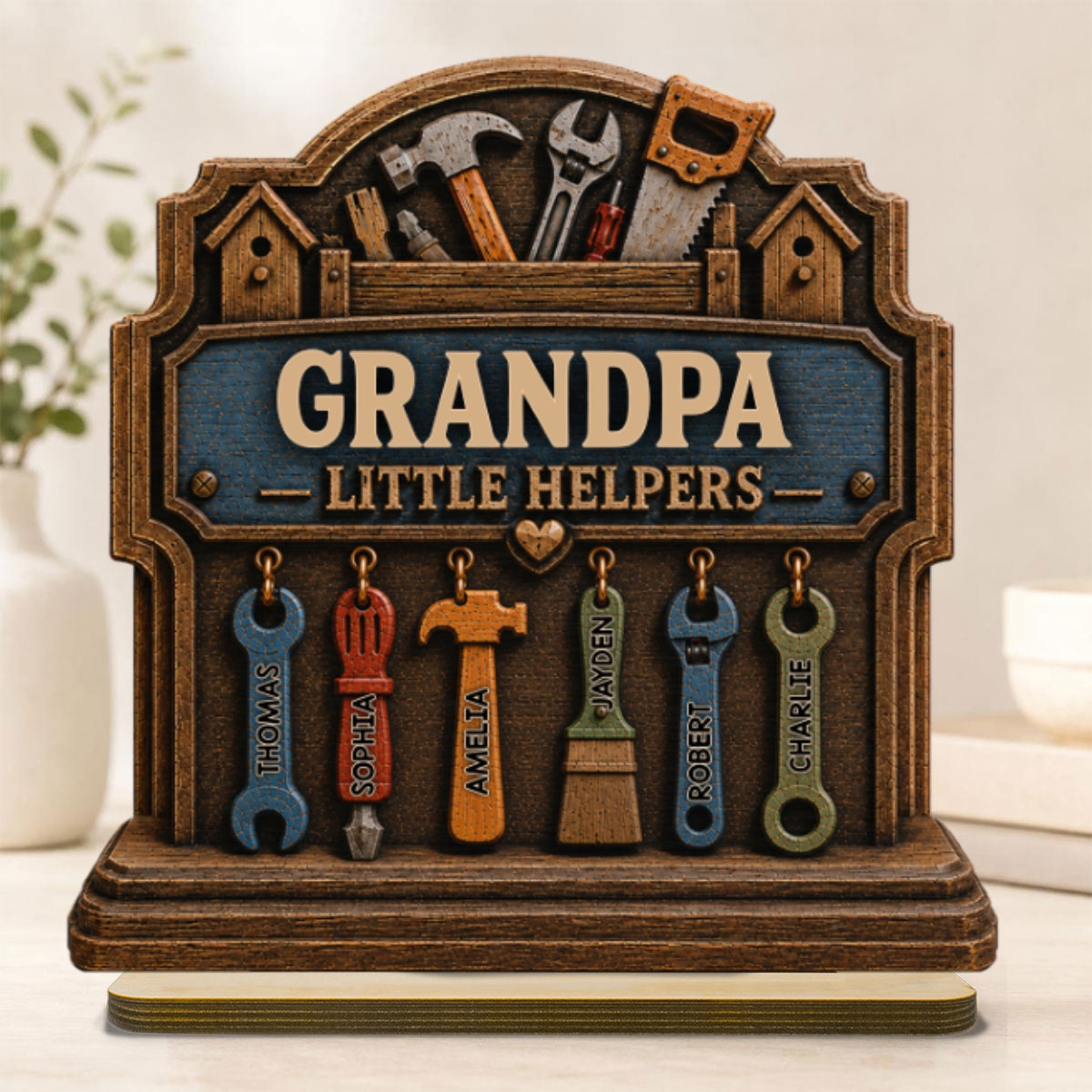 Grandpa's Little Helpers - Personalized 2-Layered Wooden Plaque - Father's Day Gift For Dad, Husband, Grandpa