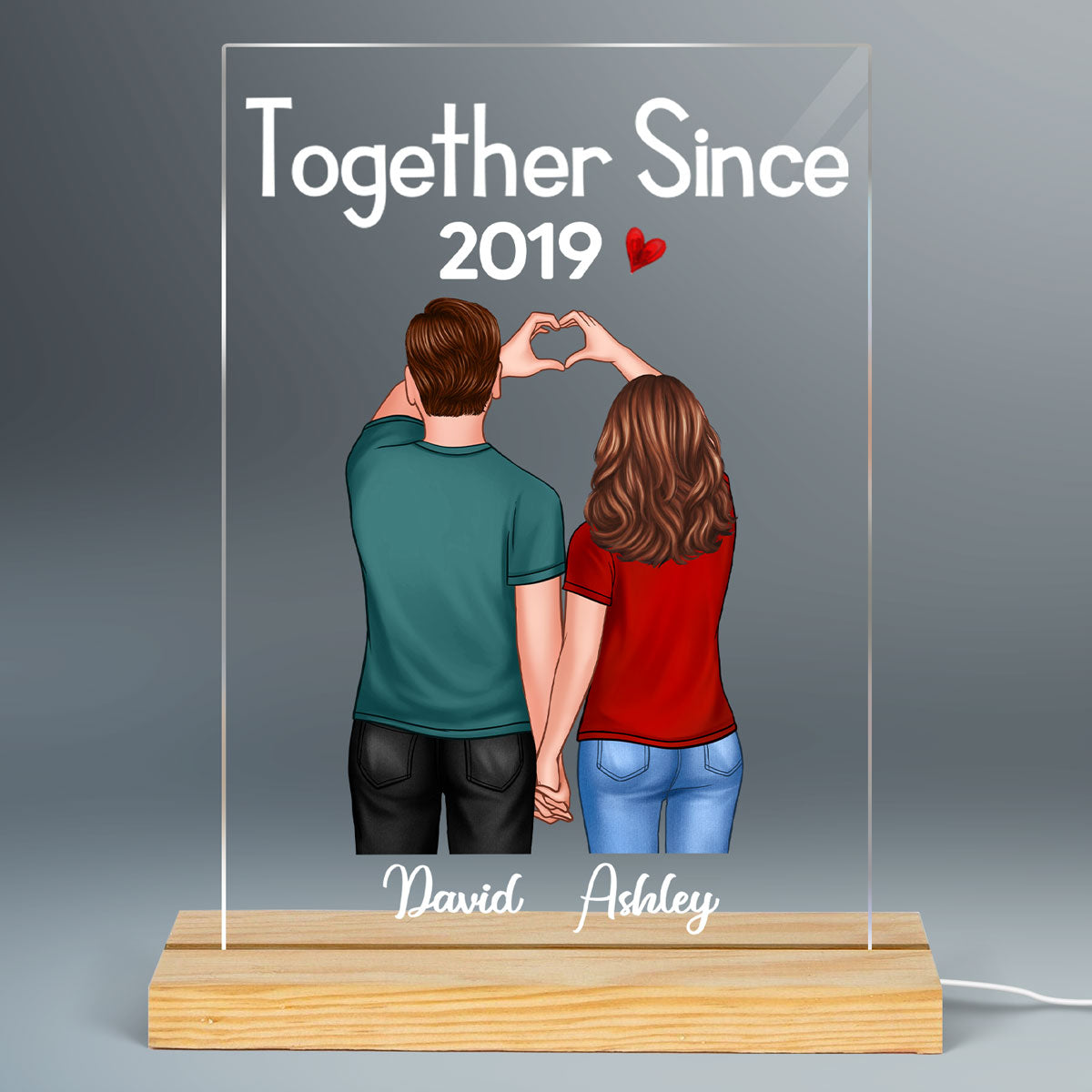 Couple Heart Hands Back View Personalized Plaque LED Night Light