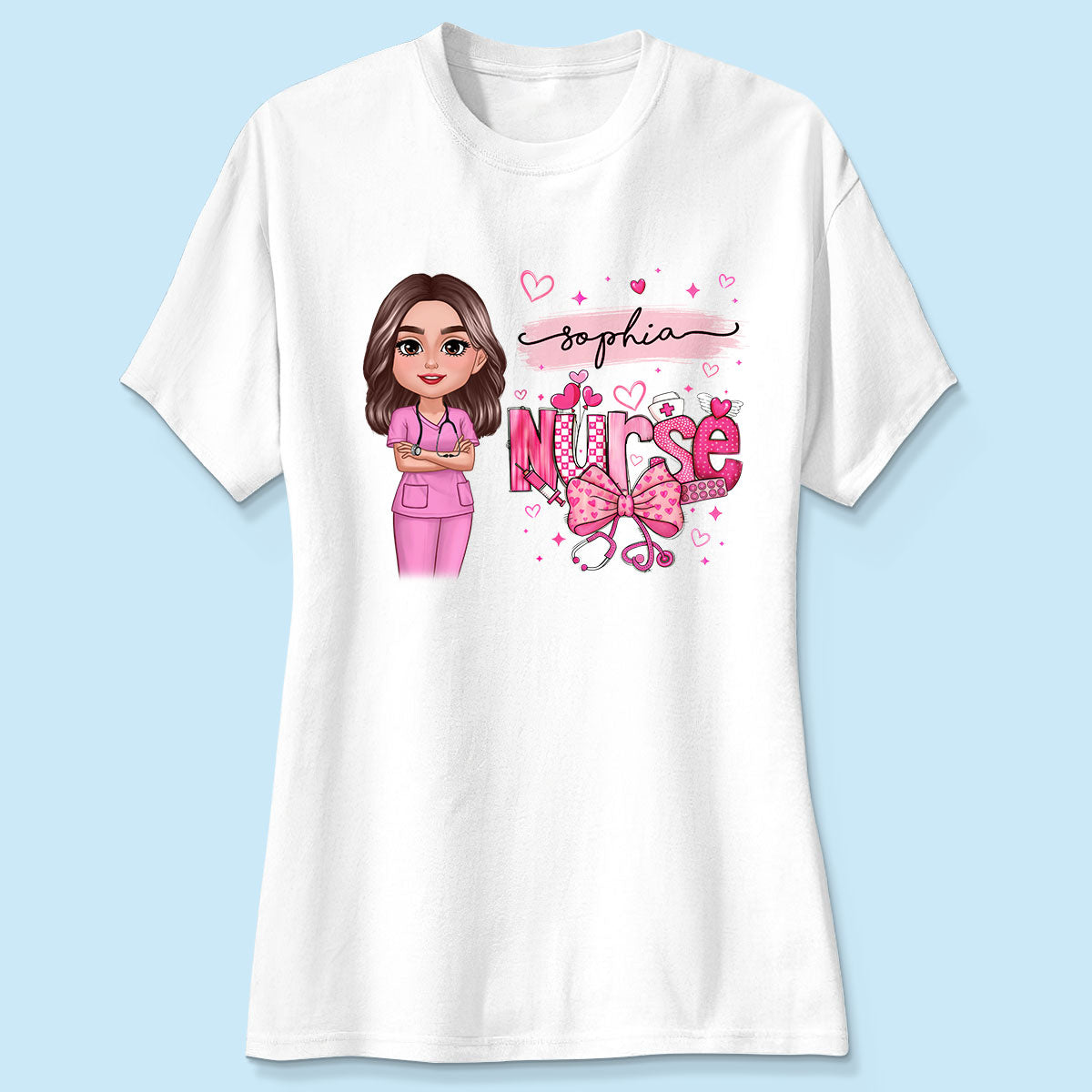 Nurse Pink Coquette Bow Personalized Shirt, Birthday  Gift For Nurse Wife Girlfriend Bestie