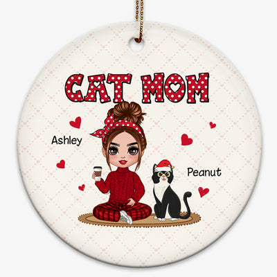 Doll Cat Mom Sitting Polka Personalized Circle Ornament