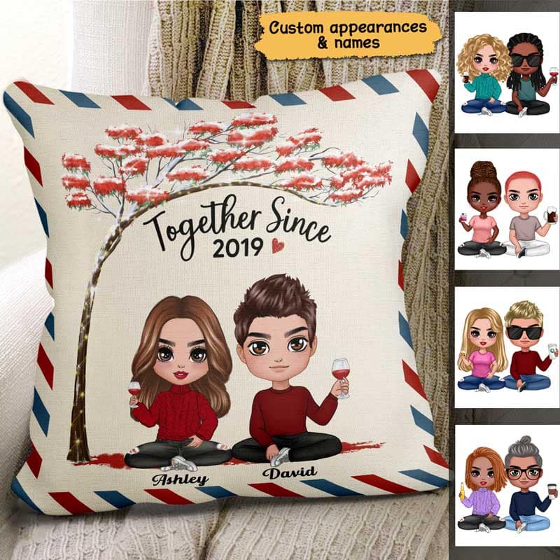 Doll Couple Under Red Tree Gift For Him For Her Personalized Pillow (Insert Included)