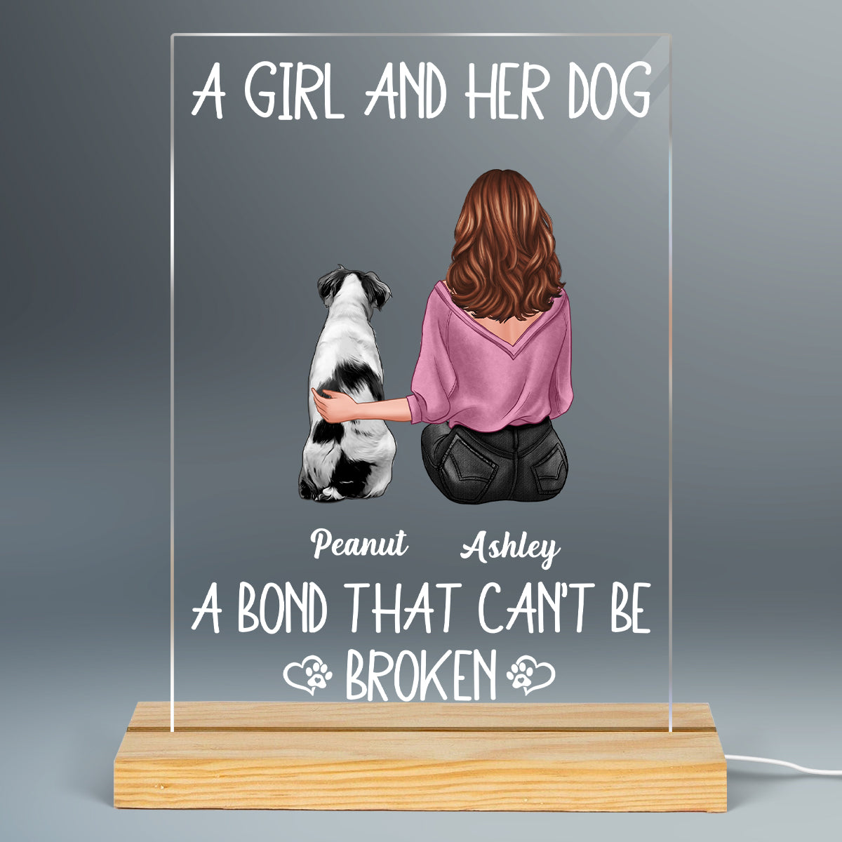 A Girl And Her Dogs A Bond That Can‘t Be Broken Gift For Dog Lovers Rectangle Acrylic Plaque LED Lamp Night Light
