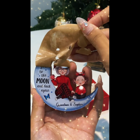 Cute Grandma & Grandkid On Moon Christmas Gift - Personalized Acrylic Ornament - Christmas Gift