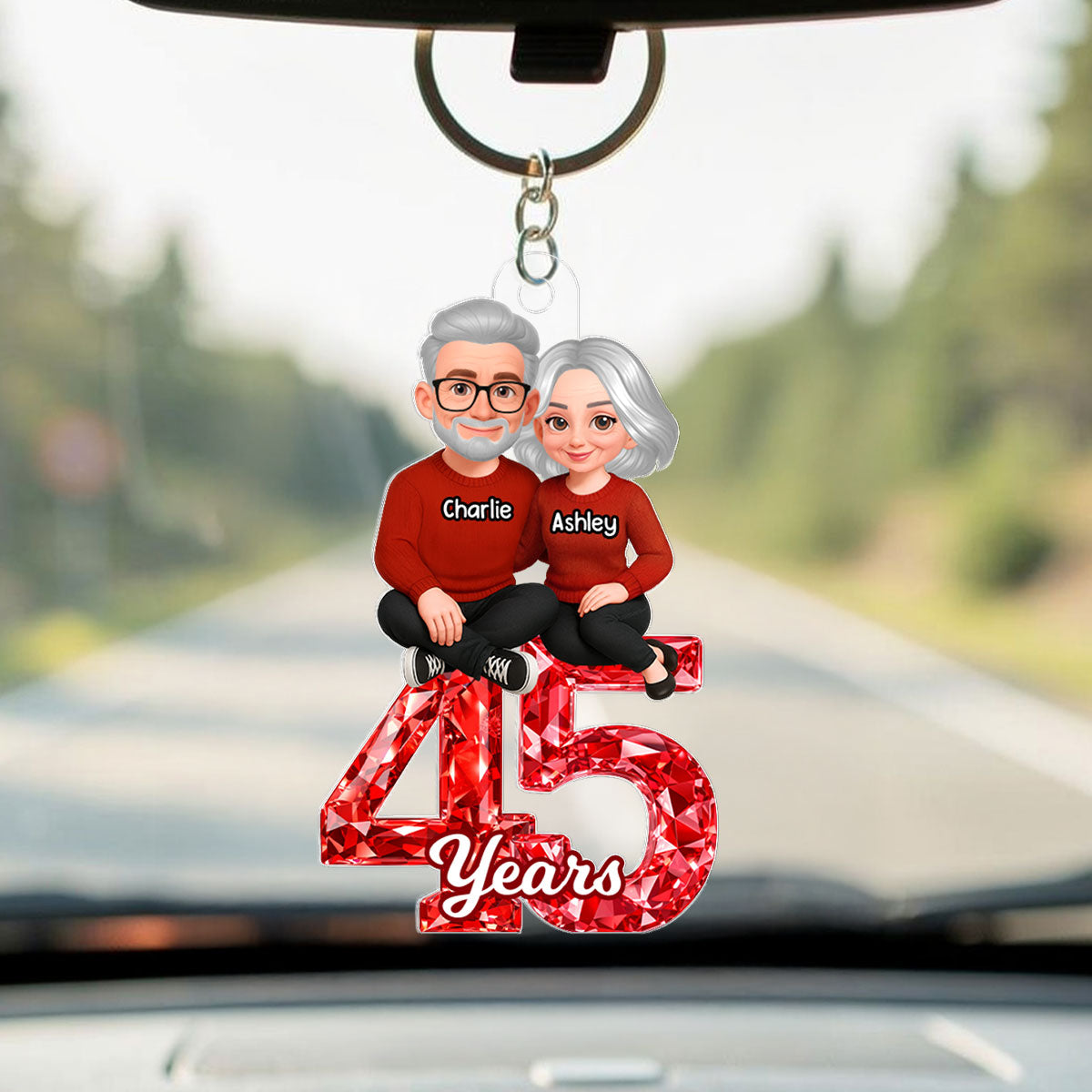 Couple Sitting Anniversary Date 3D Crystal Effect - Personalized Acrylic Keychain - Sentimental Gift for Her, Gift for Him