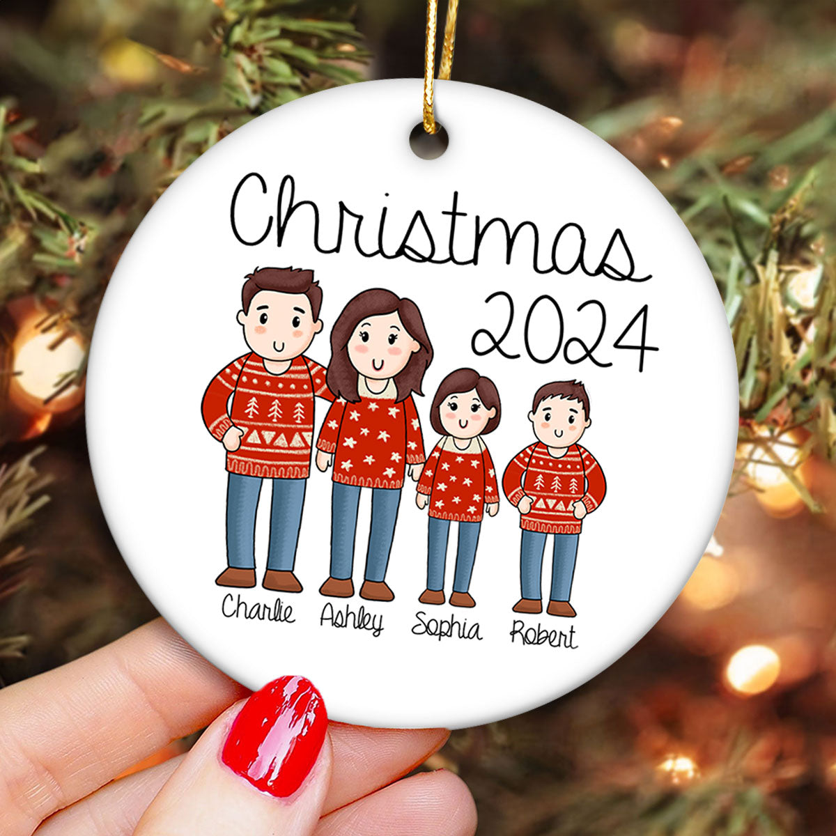 Comic Family Christmas Personalized Ceramic Ornament