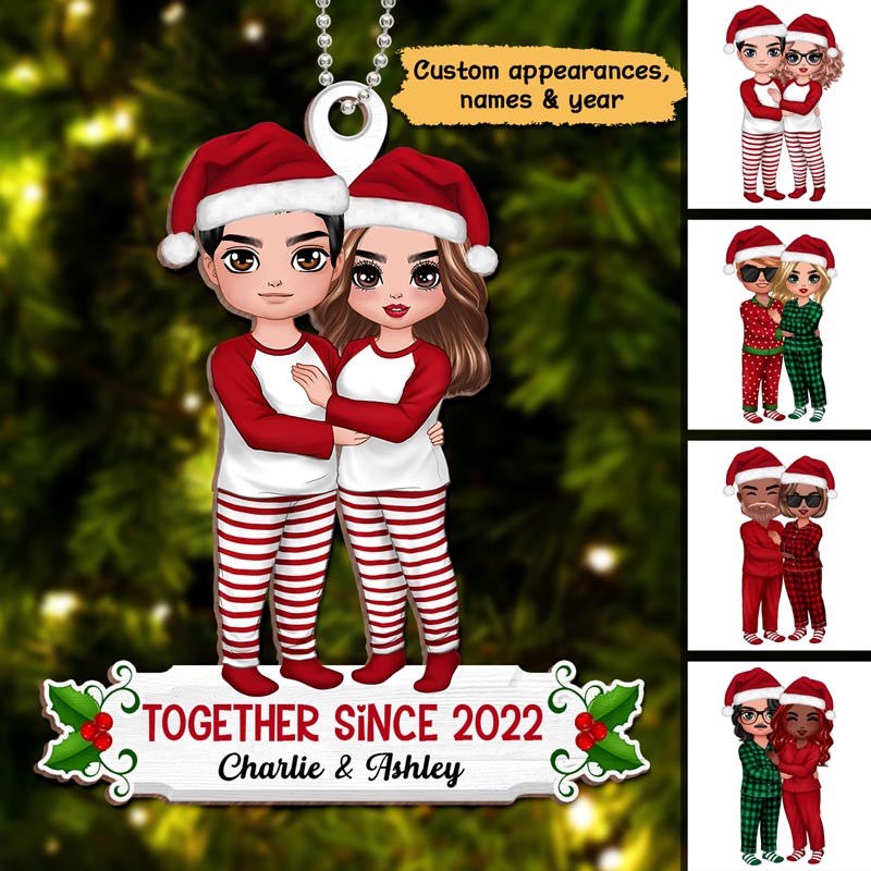 Pajamas Doll Couple Together Since Personalized Wooden Ornament