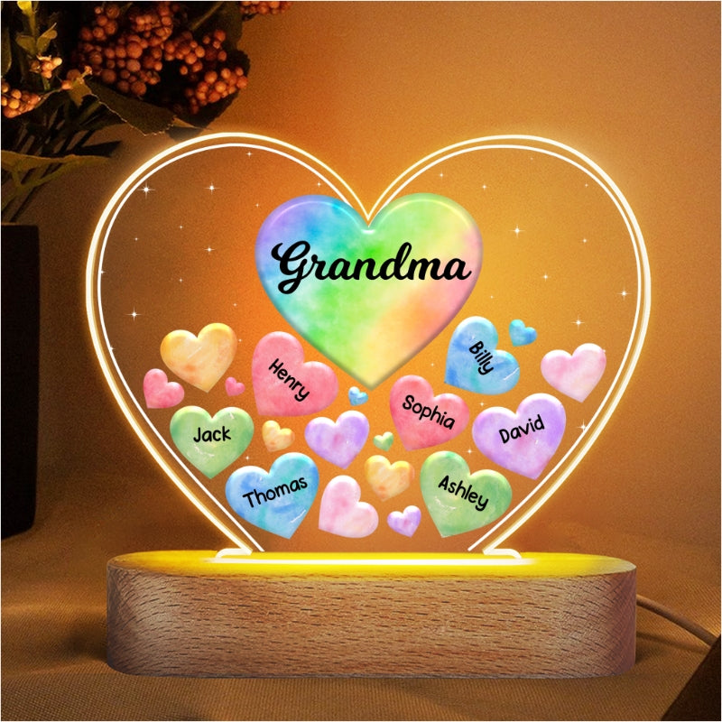 Grandma Mom Hearts In Heart Personalized Acrylic Heart LED Night Light, Gift For Birthday, Anniversary