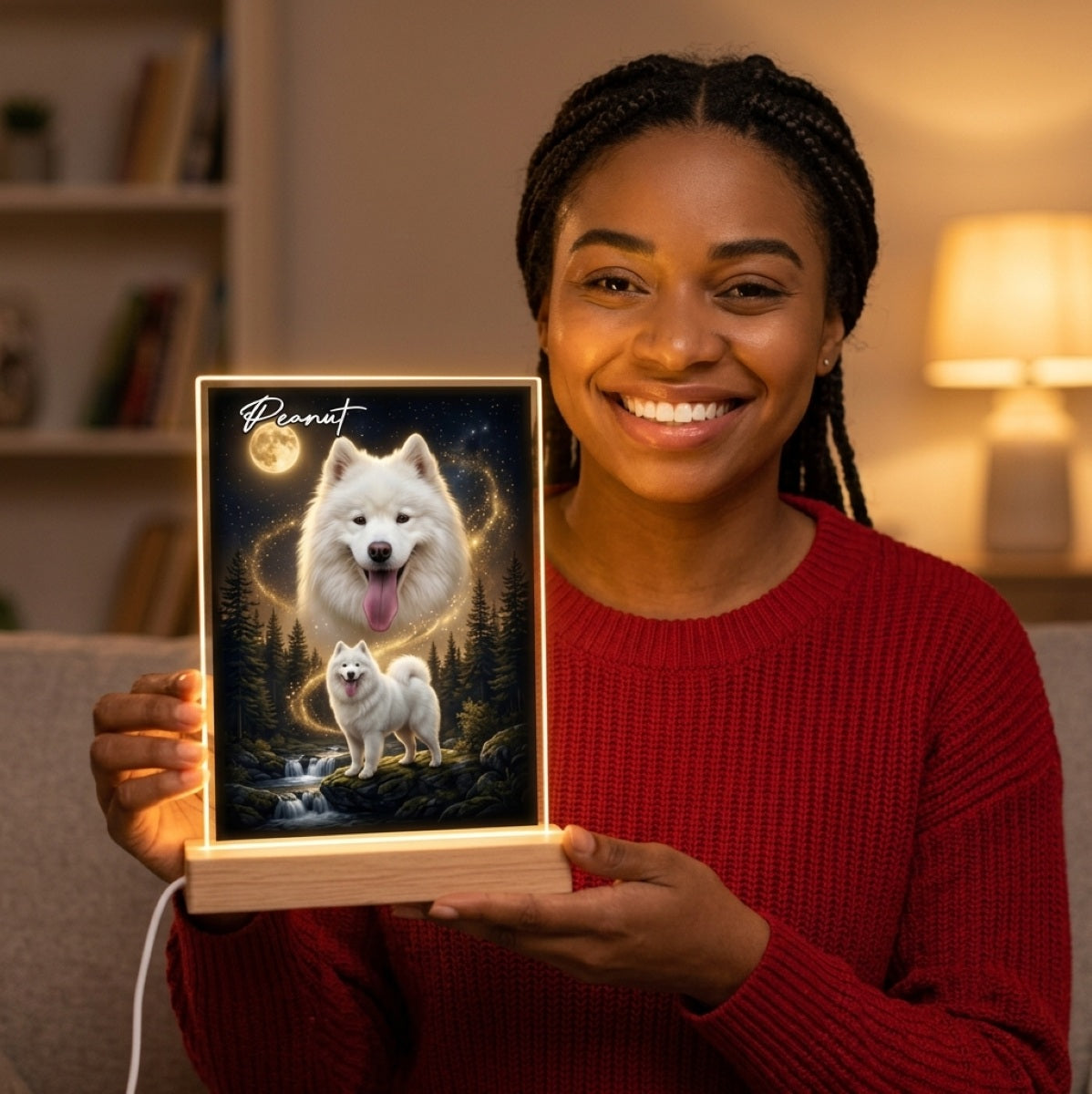 Dog Howling to the Moon - Personalized Acrylic Plaque LED Night Light - Gift for Dog, Cat Lovers, Pet Memorial Gift