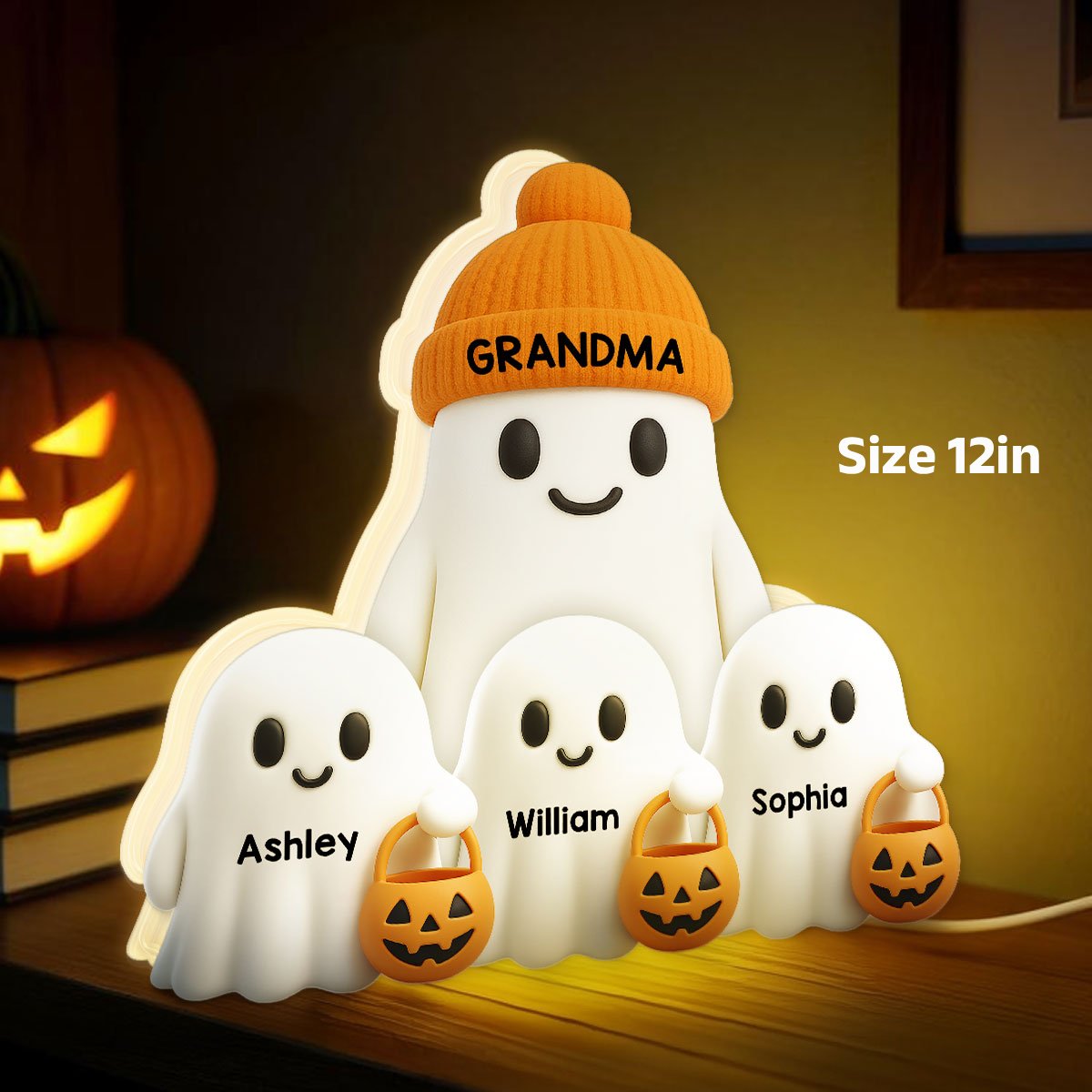 3D Effect Grandma Boo Crew Fall Halloween Decor Personalized Light Box - Gift For Grandmas