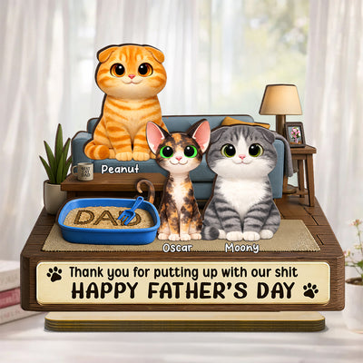 Thank You for Putting up with My Sh*t - Personalized 2-Layered Wooden Plaque - Funny Father's Day Gift for Cat Dad